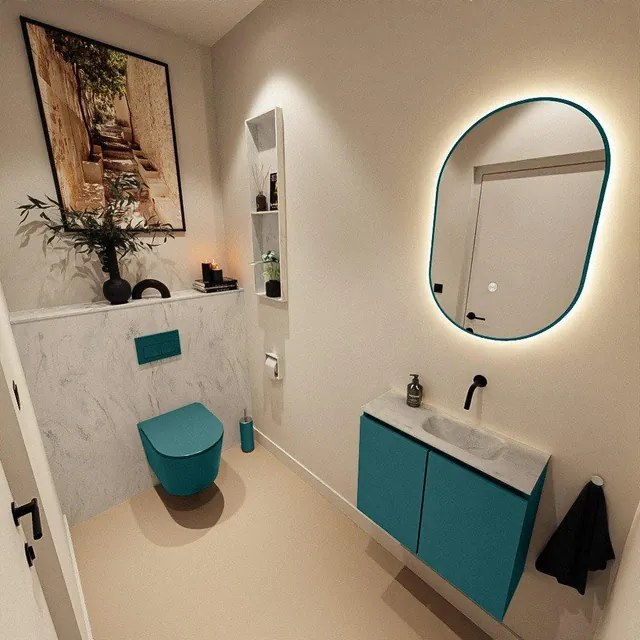 MONDIAZ TURE-DLUX 60cm toiletmeubel Smag. EDEN wastafel Opalo positie rechts. Zonder kraangat. TUREDX60SMAR0OPA