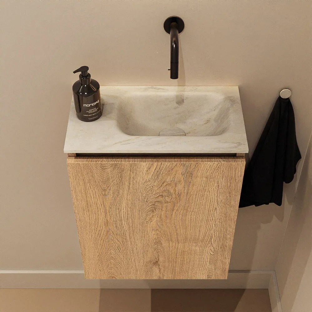 Mondiaz Ture DLux toiletmeubel 40cm washed oak met wastafel ostra rechts zonder kraangat