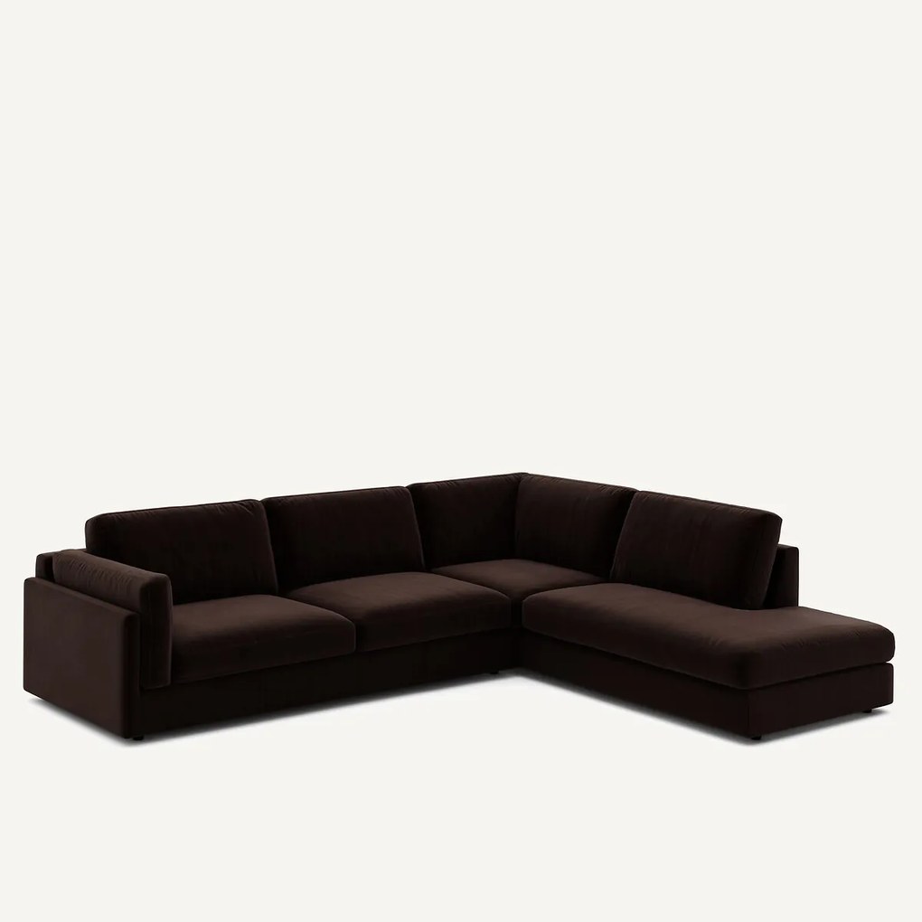 Omvormbare bank met hoek en longchair, fluweel, CÉSAR