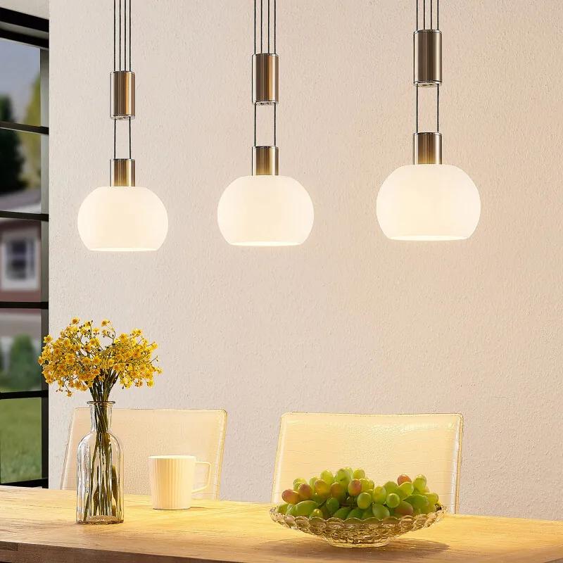 Aurell LED hanglamp, glas, 3-lamps, nikkel - lampen-24