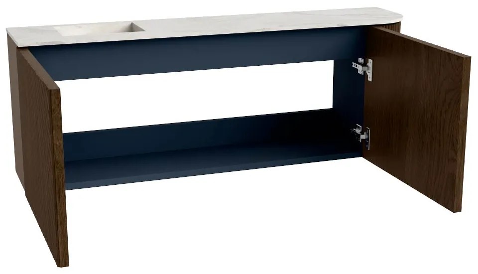 Mondiaz Joya DLux 110cm toiletmeubel ronding rechts walnut met wastafel faye links 1 kraangat ostra