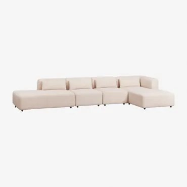 4-delige Modulaire Chaise Longue Hoekbank Met Fogler Chaise Longue Chenille Crème Beige - Sklum