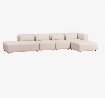 Modulaire Hoekbank Met Chaise Longue Rechts, 4-delig Met Divan Fogler Teddystof Crème Beige - Sklum