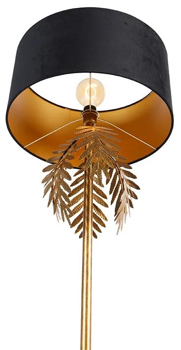 Vloerlamp goud 145 cm met zwarte velours kap 50 cm - Botanica Landelijk E27 Binnenverlichting Lamp