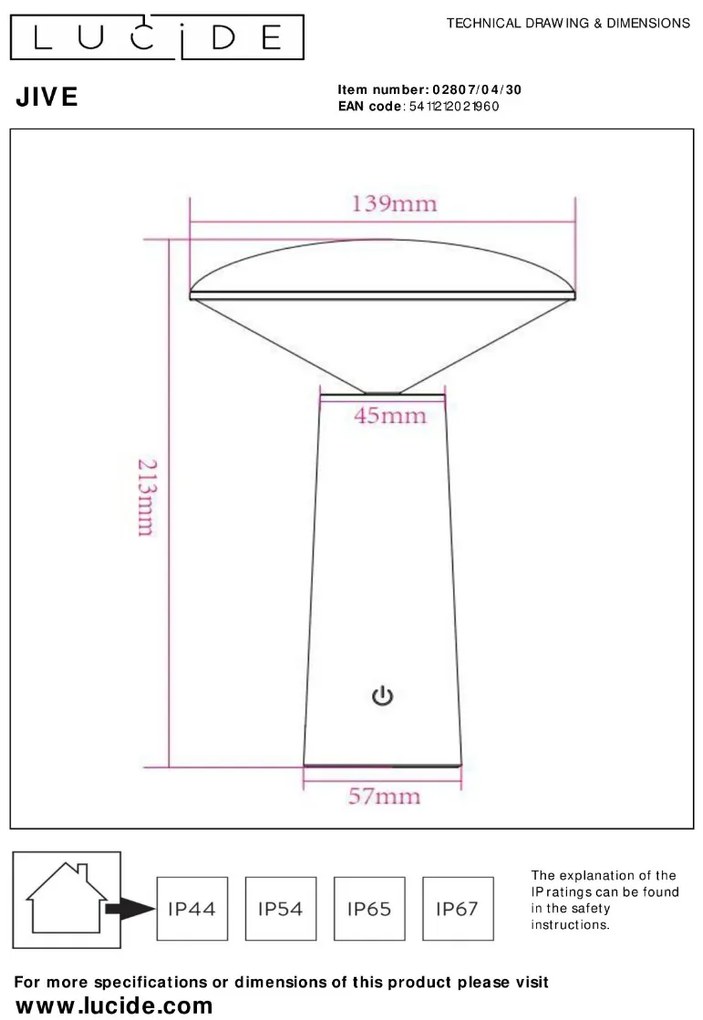 Lucide Jive oplaadbare LED lamp 4W zwart