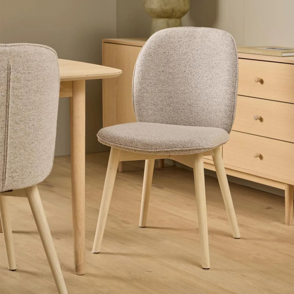 Eetkamerstoel Met Houten Poten Beige Boucle