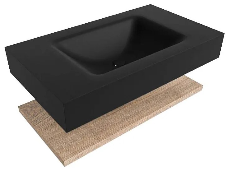 Zaro Alan badmeubel 80cm met planchet washed oak en vrijhangende wastafel cloud midden 1 kraangat urban