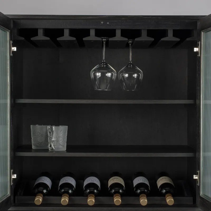 Zuiver Travis Wandkast Met Wijnrek Zwart - 88.5x46.5x180.5cm.