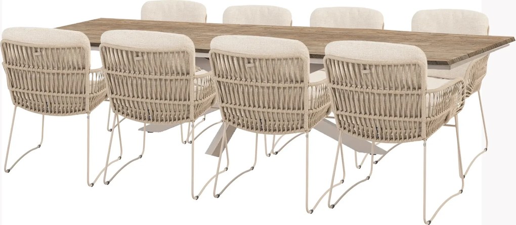 4 Seasons Outdoor Murcia tuinset latte met Minerva tafel met Robusto teak blad 280 cm * Sale * Tuinset   beige weerbestendig