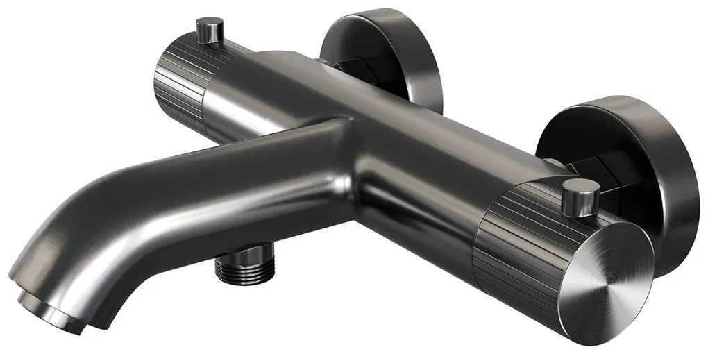 Brauer Stripe thermostatische badkraan met wandhouder en 3 standen handdouche gunmetal geborsteld PVD