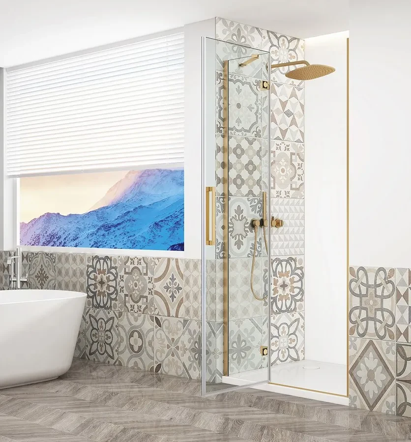 Gelco Trinity douchedeur 80cm links met helder glas goud