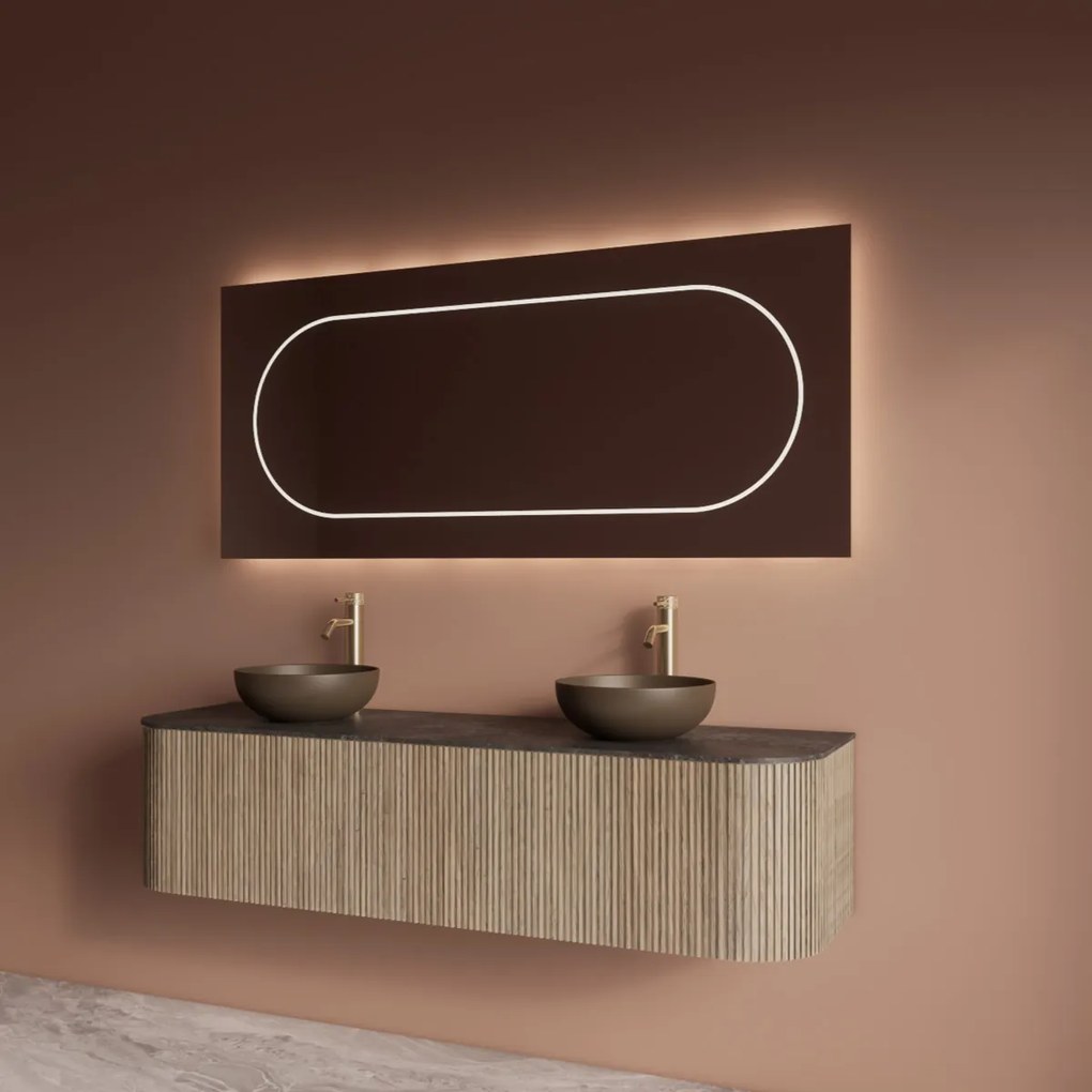 Gliss Design Alluro badmeubel ribbelfront met ronding links/rechts 160cm corn silk en zwart leisteen toppaneel