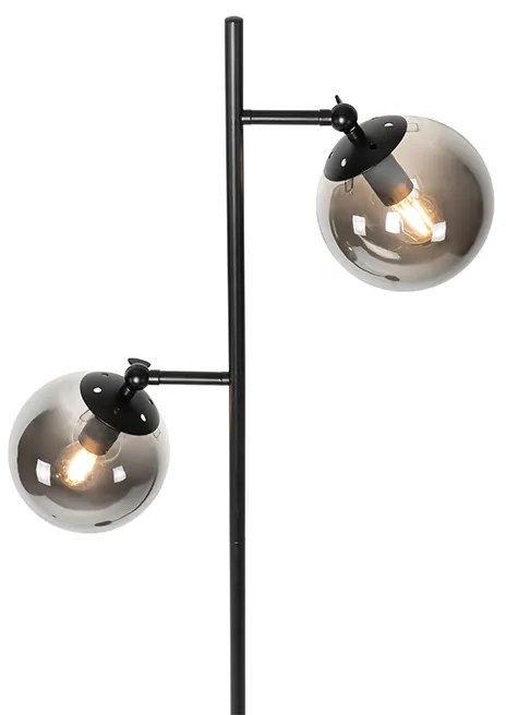 Art Deco vloerlamp zwart met smoke glas 2-lichts - Pallon