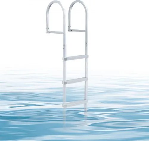 VEVOR Afneembare aanlegsteigerladder, bootladder met 4 antislip treden, brede pedalen en leuning, zwembadladder met een draagvermogen van 272 kg, gemaakt van aluminiumlegering, toegangsladder voor aanlegsteigers, zwembaden, meren en boten, zilverkleurig