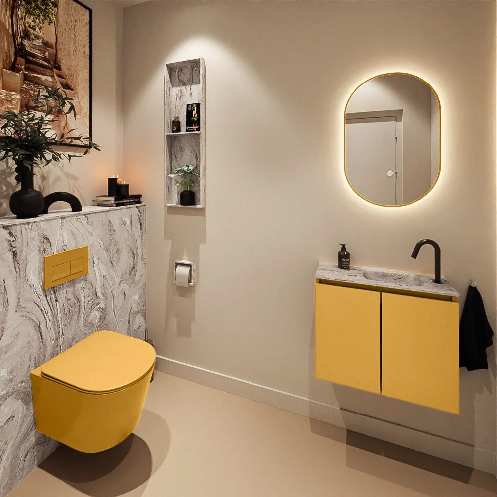 Mondiaz Ture DLux toiletmeubel 60cm ocher met wastafel glace rechts met kraangat