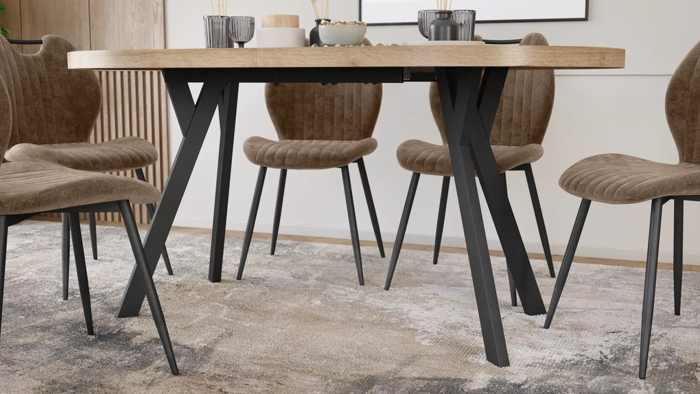 Mazzoni EXPANSO Artisan Eiken / zwarte poten - OVALE UITSCHUIFTAFEL 160-360 cm VOOR 16-18 PERSONEN