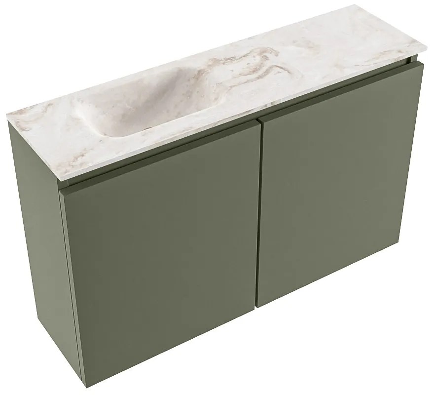 Mondiaz Ture DLux toiletmeubel 80cm army met wastafel frappe links met kraangat