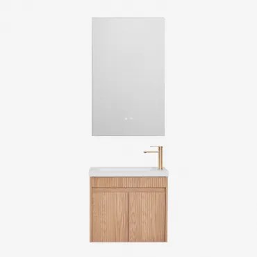 Narek Zwevend Houten Badkamermeubelset Met Geïntegreerde Wastafel Ash Brown & Rectangular Led And Antifog 55x90 Cm Riben & ↔︎ 60 Cm & Ge - Sklum