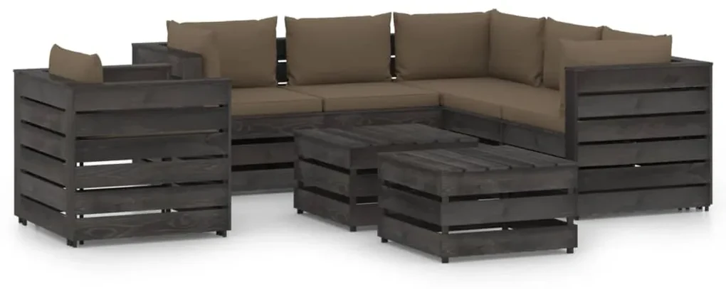 vidaXL 8-delige Loungeset met kussens grijs geïmpregneerd hout