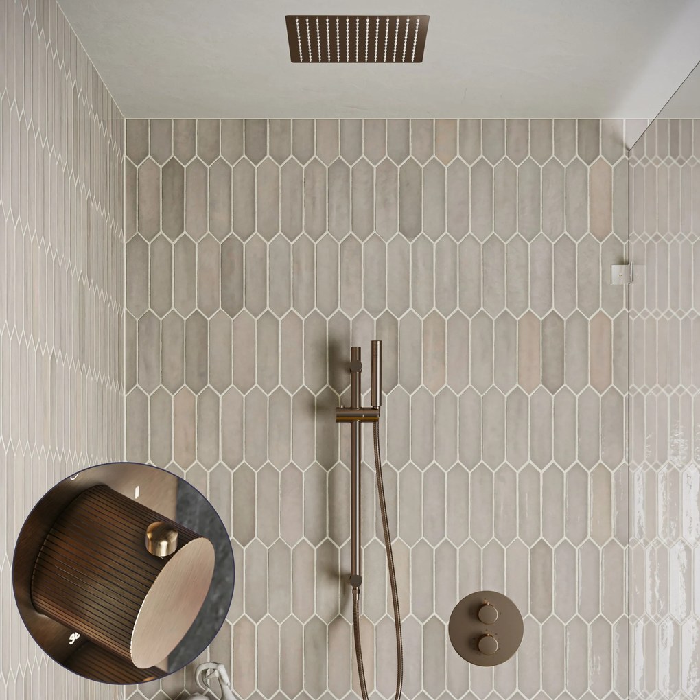 Saniclear Cube Stripes inbouw regendouche rond met inbouw douchekop 30x30cm, glijstang en staafhanddouche verouderd messing
