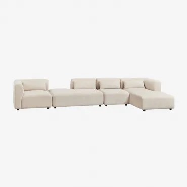 Rechtse Modulaire 4-delige Chaise Longue Bank Met Divan Fogler Linnen Fluweel Linnenbeige - Sklum