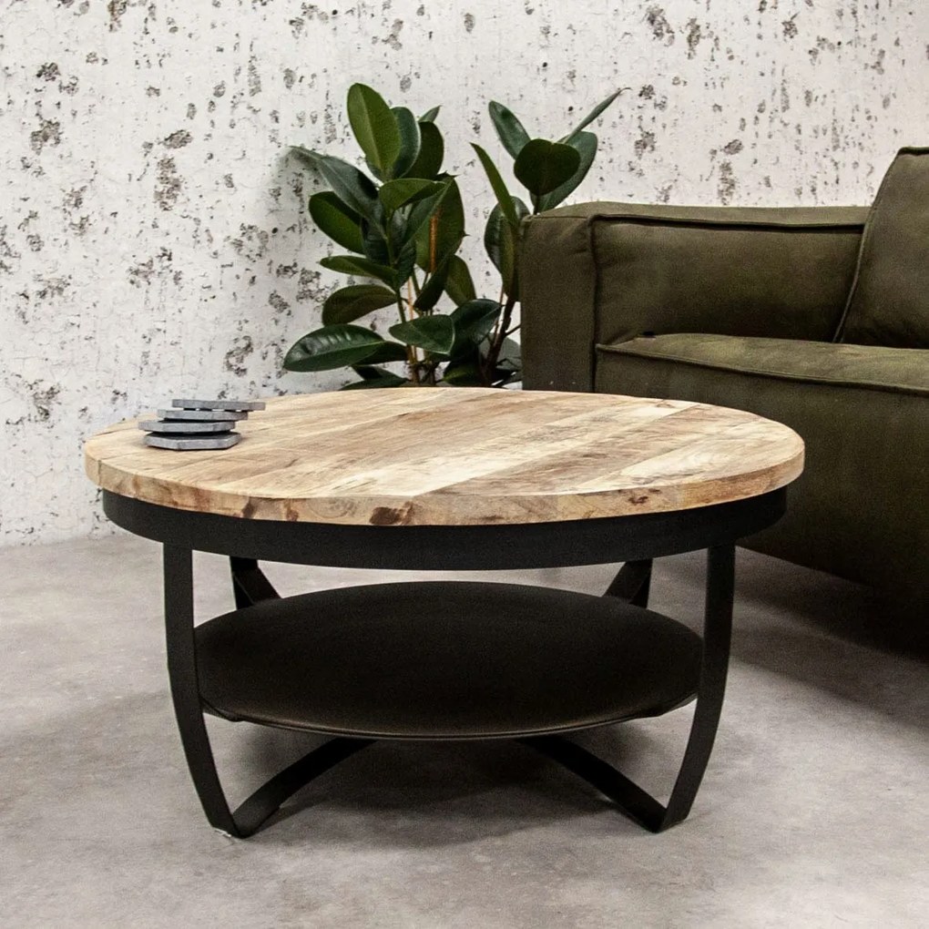 Dimehouse | Salontafel Baldo diameter 90 cm x hoogte 43 cm x dikte 3 cm bruin salontafels mangohout tafels meubels | NADUVI outlet