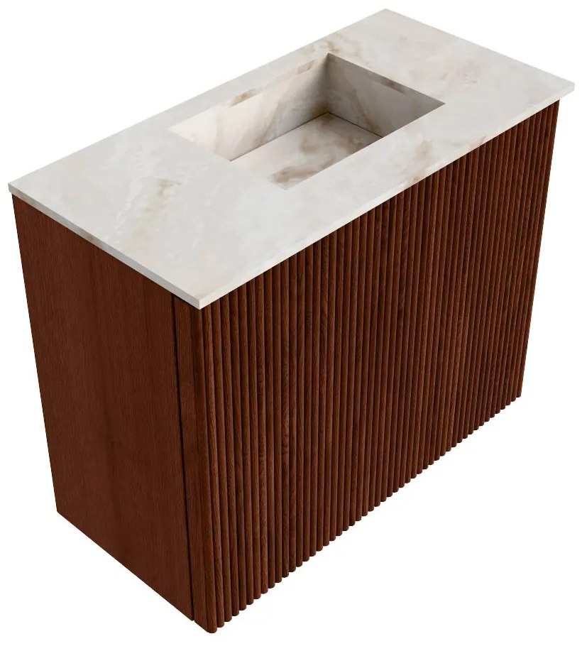 Mondiaz Joya DLux 50cm toiletmeubel ruby met wastafel faye rechts zonder kraangat frappe