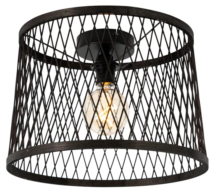 Buitenlamp Landelijke plafondlamp zwart rotan 40 cm IP44 - Calamus Landelijk E27 IP44 Buitenverlichting rond