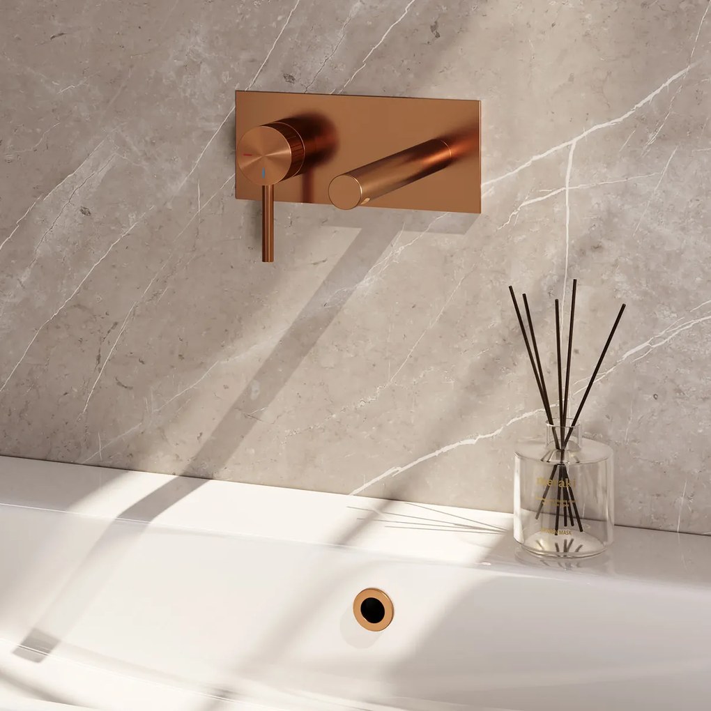 Brauer Stripe inbouw wastafelkraan ColdStart met rechte uitloop en afdekplaat model A2 koper geborsteld PVD