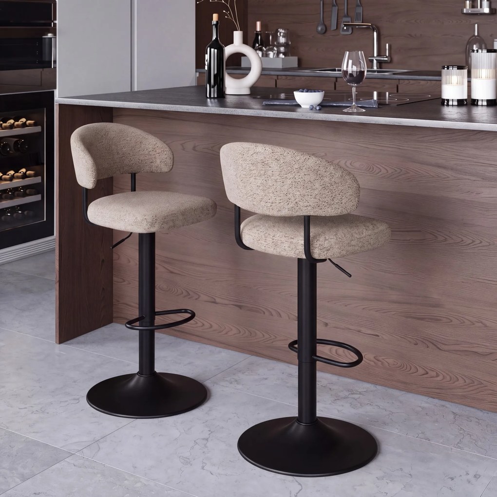 Mazzoni IRIS Latte Beige (stof Monza 60)/zwarte poot - GESTOFFEERDE BARKRUK VOOR KEUKEN/BAR