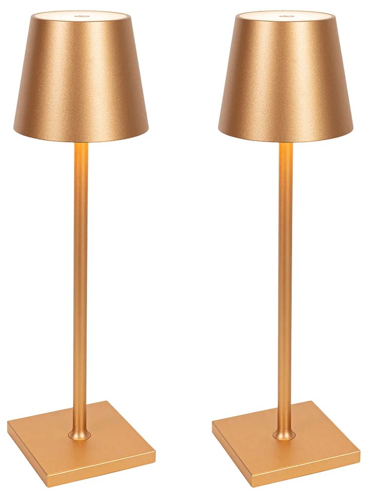 Set van 2 buiten tafellampen goud incl. LED en dimmer oplaadbaar - Janet Modern IP44 Buitenverlichting Lamp