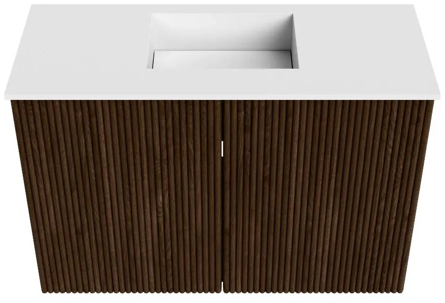 Mondiaz Joya 60cm toiletmeubel walnut met wastafel faye midden zonder kraangat talc