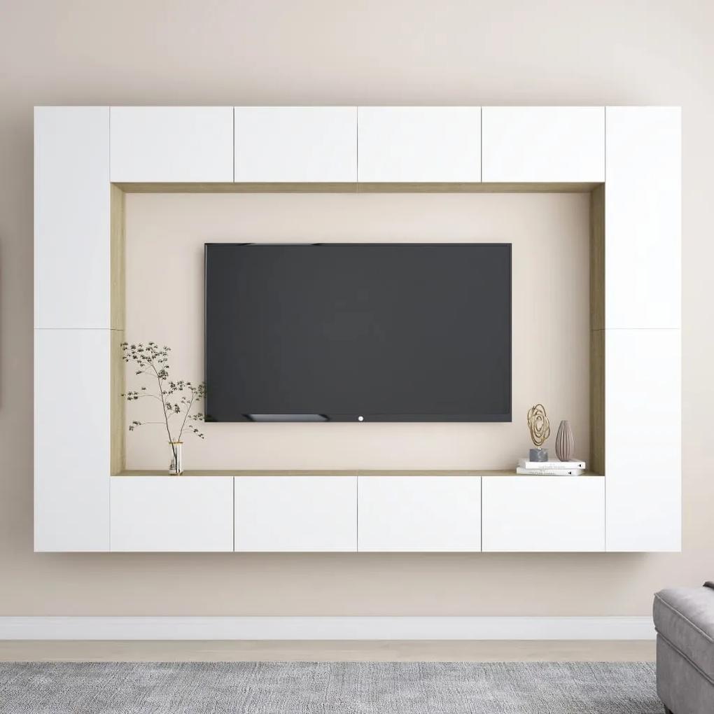 vidaXL 8-delige Tv-meubelset spaanplaat wit en sonoma eikenkleurig