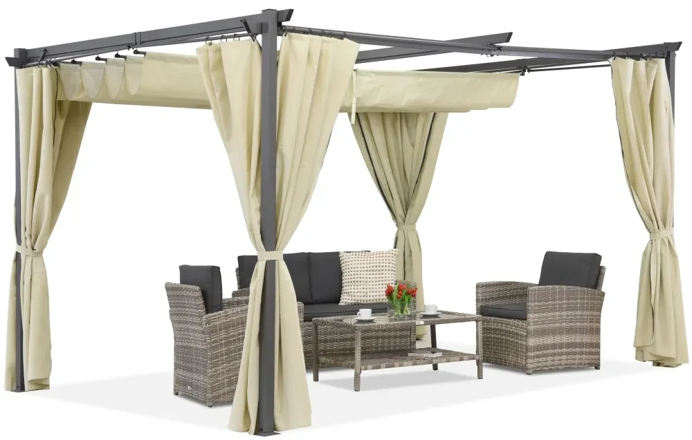 Beige terraspergola met gordijnen La Palma 4x4 Garden Point