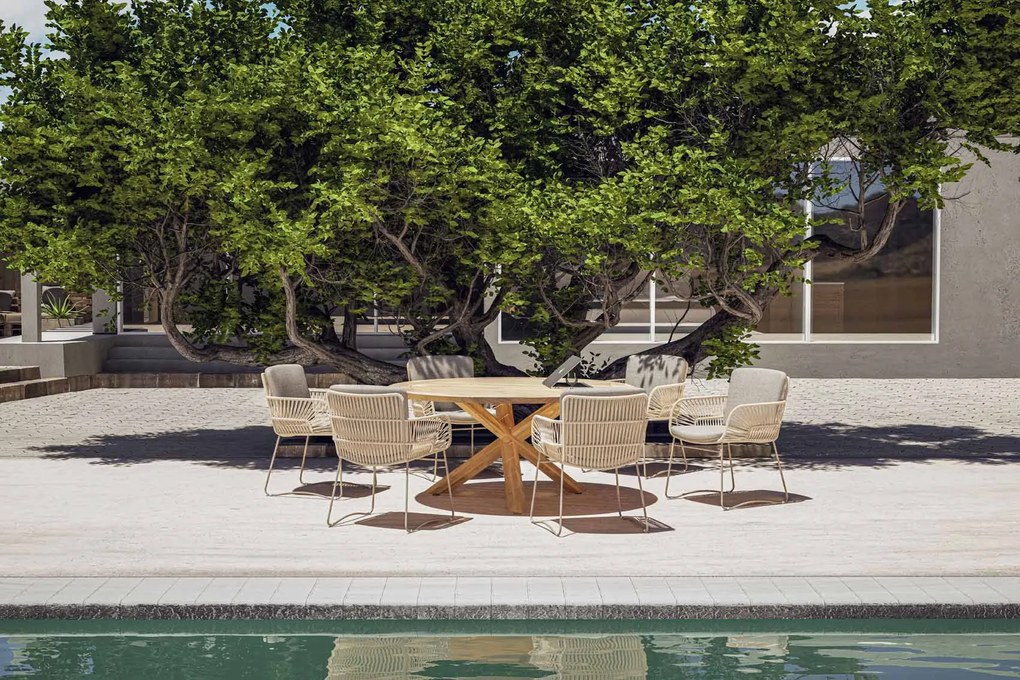 Taste by 4 Seasons Prado tuintafel latte met rond teak blad Ø 160 cm SALE Tuintafel   beige weerbestendig