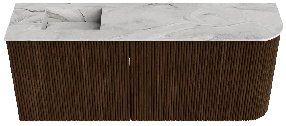 Mondiaz Joya DLux 100cm toiletmeubel ronding rechts walnut met wastafel faye links 1 kraangat glace