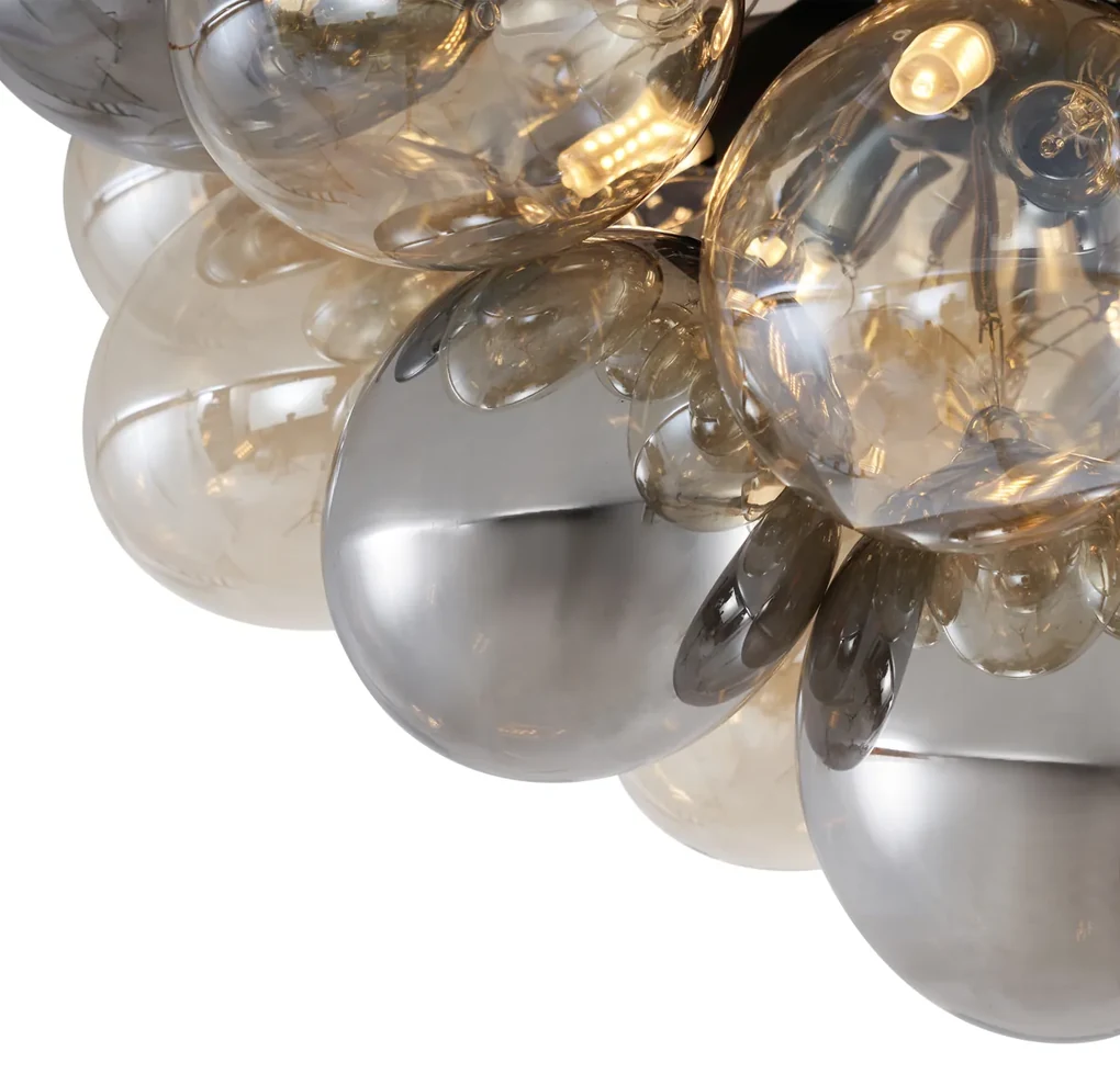 Design plafondlamp zwart met amber en smoke glas 6-lichts - Uvas Design G9 bol / globe / rond Binnenverlichting Lamp