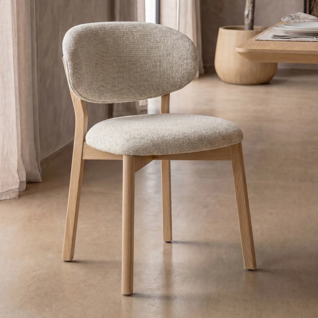 Eleonora Mikky Luxe Eetkamerstoel Eiken Taupe En Stof
