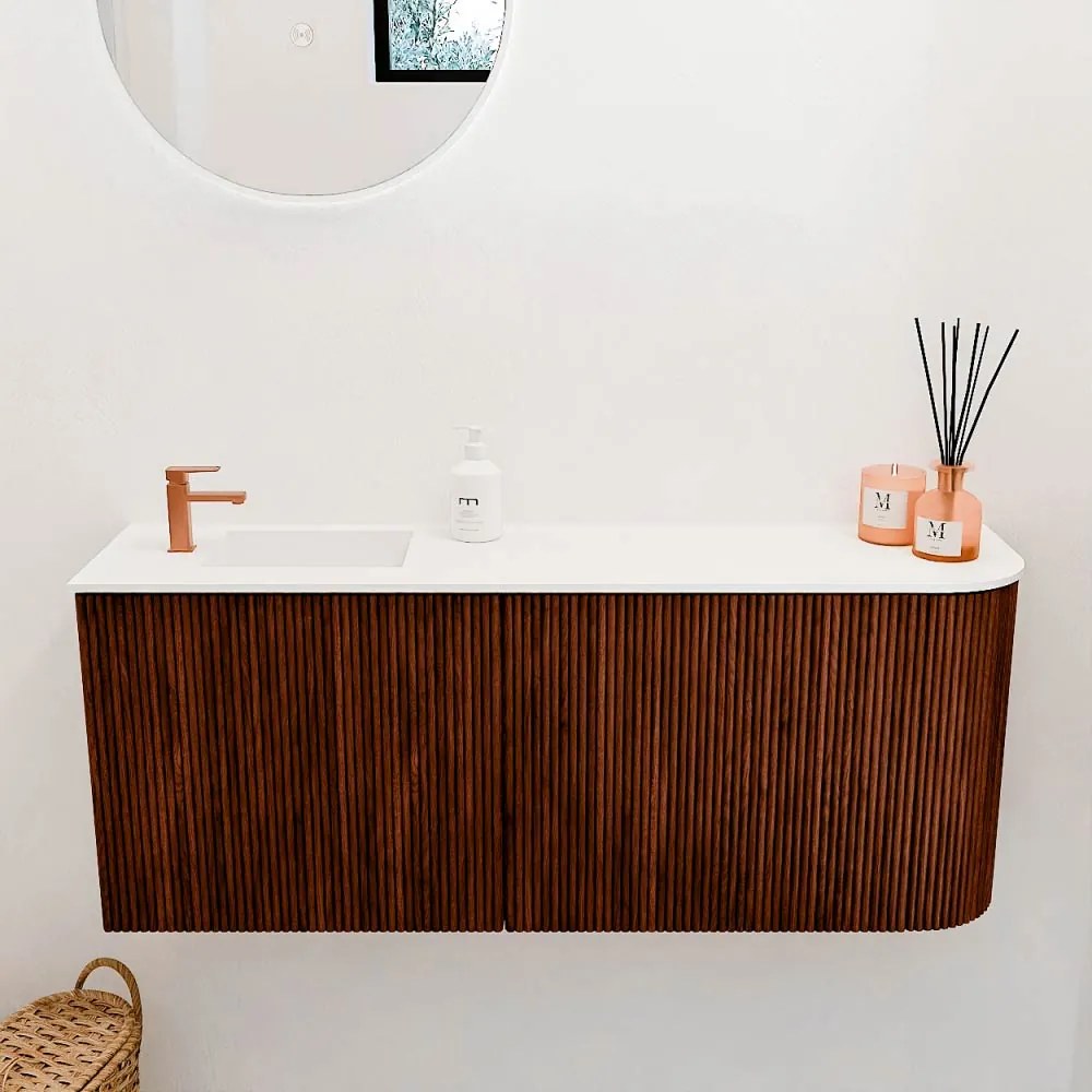Mondiaz Joya 100cm toiletmeubel ronding rechts ruby met wastafel faye links 1 kraangat talc