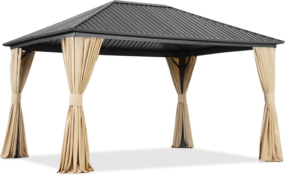 Metalen tuinhuisje Sardinië 3x6 met gordijnen Garden Point beige