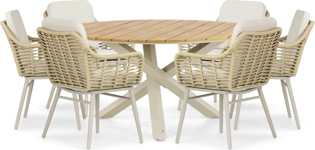 Tuinset 6 personen 150 cm Aluminium/rope Taupe Coco Antoni/Ancona