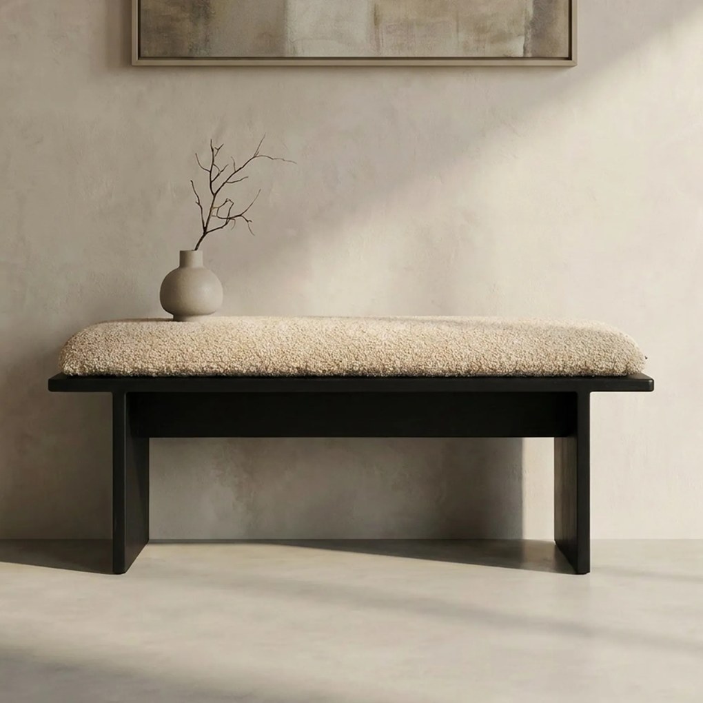 Dutchbone Shiho Zwart Bankje Met Beige Kussen