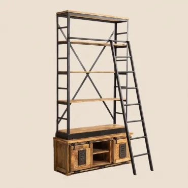 Boekenkast Met Ladder 125x235 Cm Van Mangohout Uain Mangohout - Sklum
