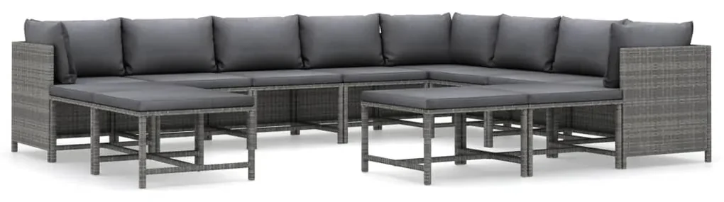 vidaXL 12-delige Loungeset met kussens poly rattan grijs