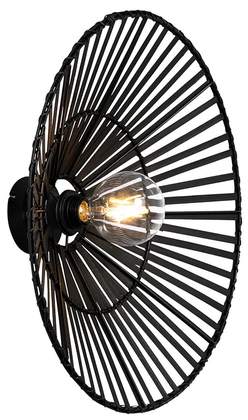 Oosterse wandlamp zwart bamboe rond - PuaOosters E27 Binnenverlichting Lamp