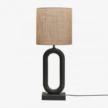Tiberia Mangohouten Tafellamp Gewoon Zwart & Beige Linnen Ø30 Cm - ↑30 Cm Arlina - Sklum