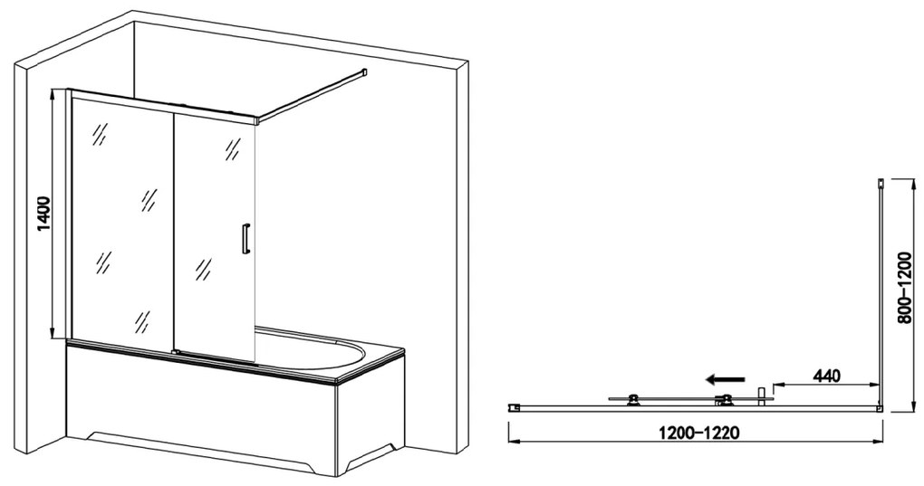 Badstuber Elite schuifbare badwand 140x120cm chroom