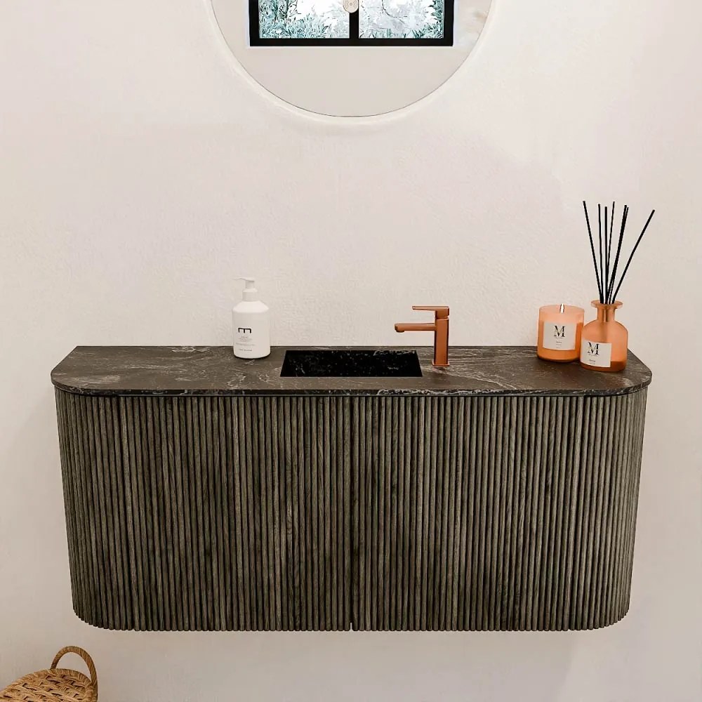 Mondiaz Joya DLux 95cm toiletmeubel ronding links/rechts shadow met wastafel faye midden 1 kraangat lava