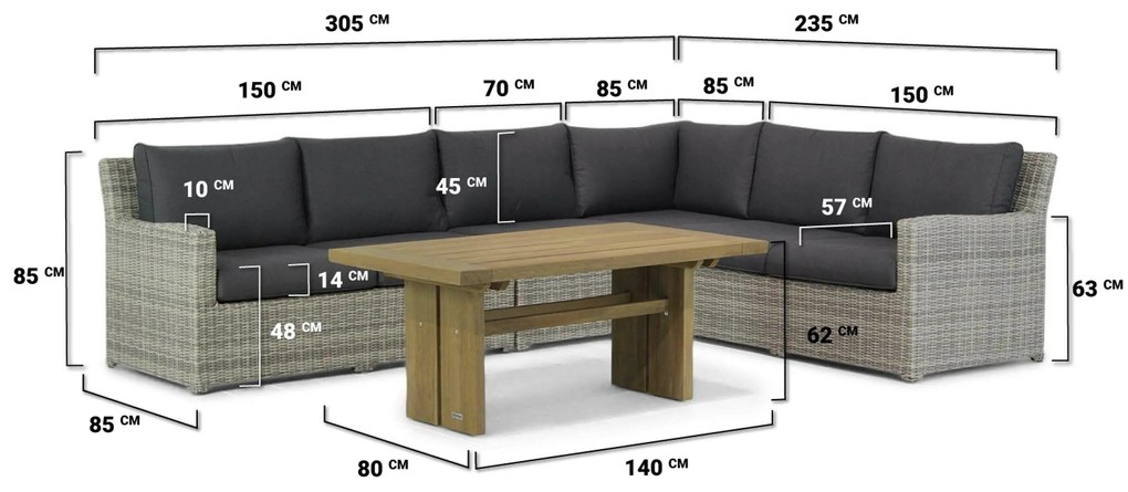 Dining Loungeset 6 personen Wicker Grijs  Garden Collections Giardino/Brighton