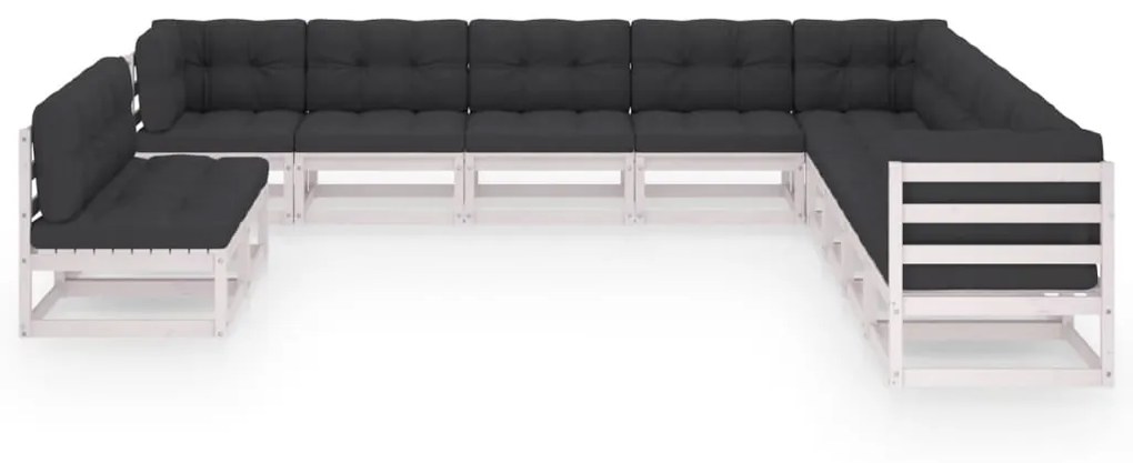 vidaXL 11-delige Loungeset met kussens massief grenenhout wit